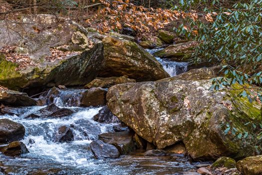 Colt Creek near Saluda North Carolina traverses a ocky path downstream.