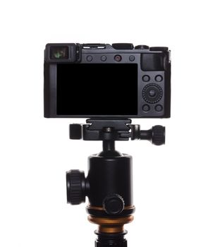 camera on a tripod, white isolated background