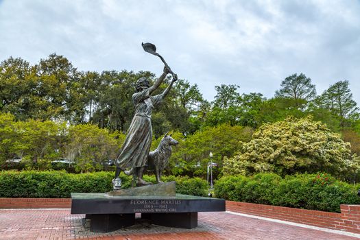 The waving girl greets ships entering the port of Savannah, Georgia