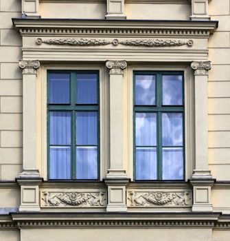 Budapest, Hungary, at the beginning of the century town house window decoration.