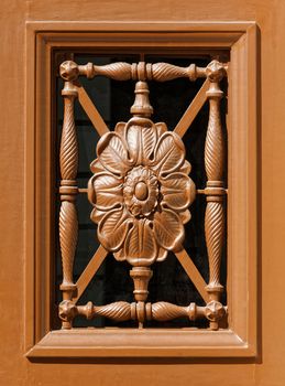 Carved wooden floral pattern decorative door window