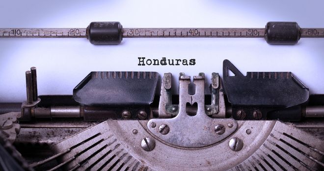 Inscription made by vinrage typewriter, country, Honduras