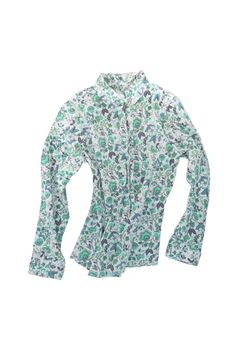 Female shirt, blouse with bright floral pattern, isolated on white background.