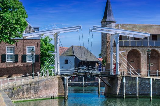 Double Drawbridge in Netherlands Zierikzee. Entrance to the historic port town.