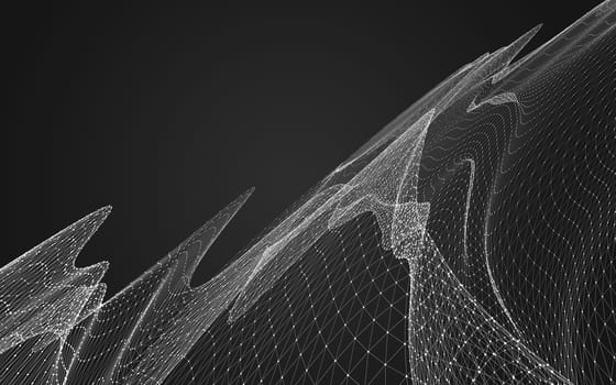 Abstract polygonal space low poly dark background with connecting dots and lines. Connection structure. 3d rendering