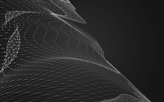 Abstract polygonal space low poly dark background with connecting dots and lines. Connection structure. 3d rendering