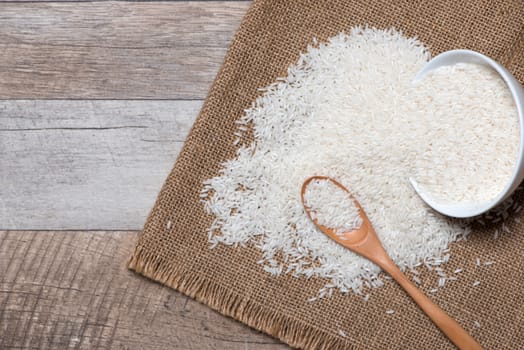 Rice in spoon and bowl. Jasmine Rice, Thai Rice, White Rice.