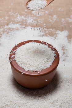 White Rice falling down. Jasmine Rice, Thai Rice, Raw Rice.