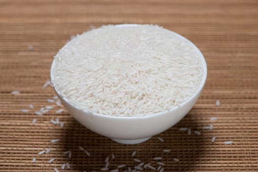 Rice in spoon and bowl. Jasmine Rice, Thai Rice, White Rice.