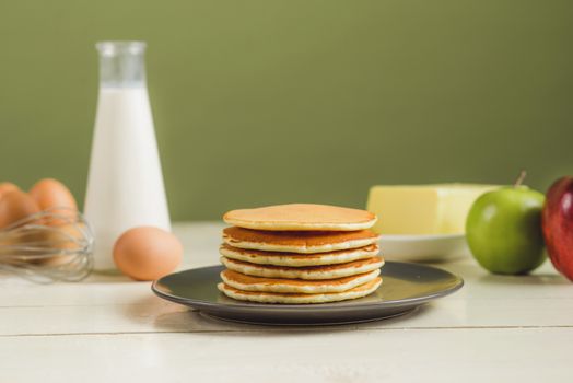 Pancakes. Breakfast. Snacks. Breakfast for the whole family . With copy space. 