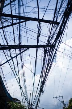 cable system in front of the blue sky Cebu city Philippines