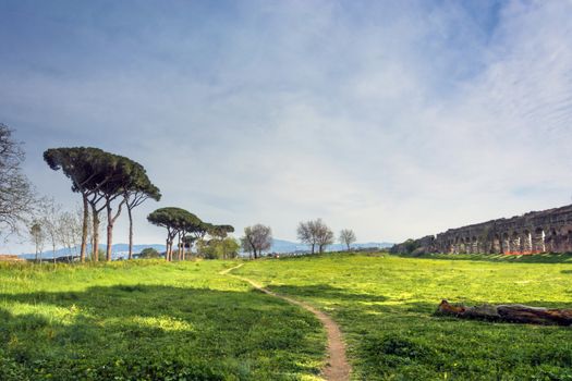 Parco degli acquedotti along the Appian way in Rome