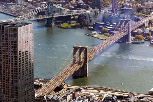 Aerial view of Brooklyn Bridge and Manhattan Bridge - New York, USA