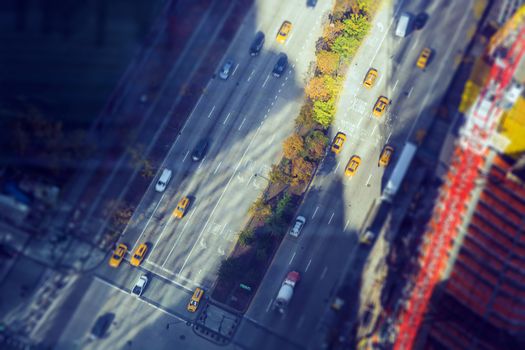 Aerial view of downtown intersection