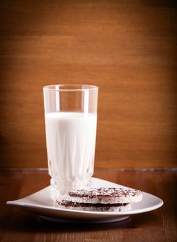 Puffed rice cookies and milk on the table
