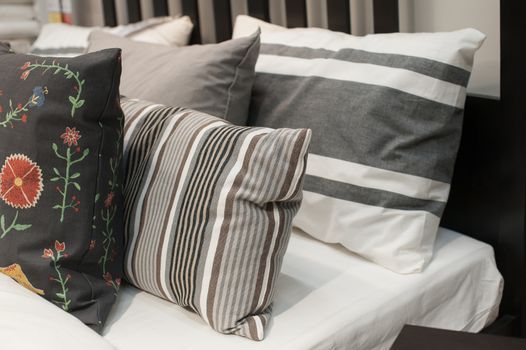 Pillows on the bed in the bedroom.