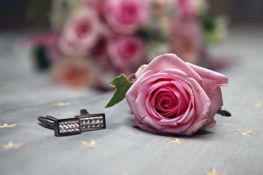Pink rose and groom cufflinks