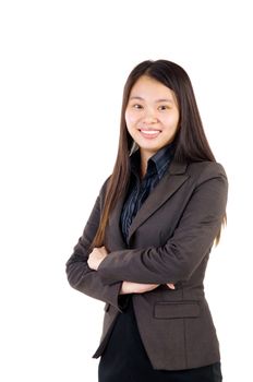 Smiling Asian Business woman over white background