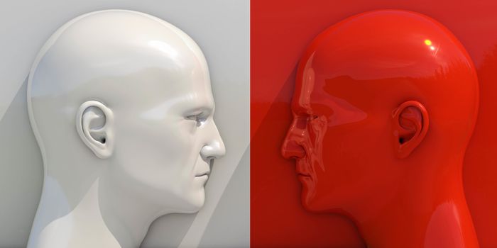 Schematic Image of Confrontation: Two Man Arguing and Threatening, Two Businessman Fighting, Debate Opponents, Conflict Management, Two Opposite Forces Clashing, Confrontation Concept