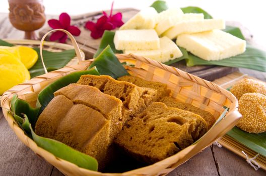 Ma Lai Gou-Traditional malaysia steamed cake.Malaysia desert ,Onde-Onde or known as Chinese Sesame Ball on banana leaf.