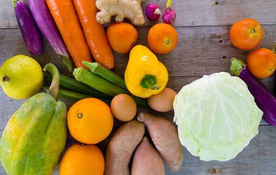 organic food on a Wooden background 