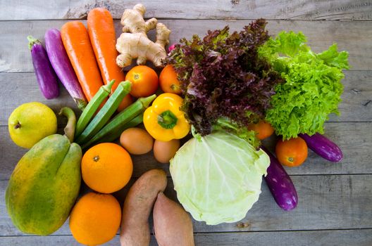 organic food on a Wooden background 