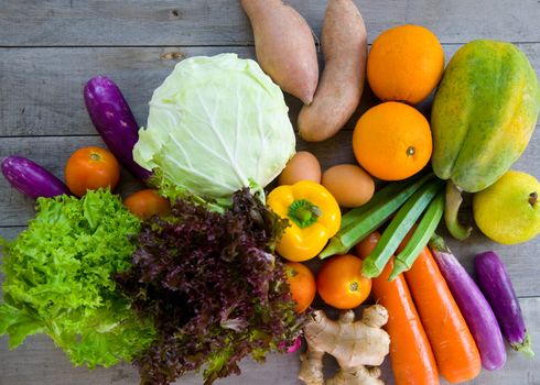 organic food on a Wooden background 