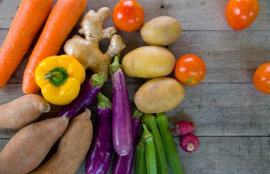 organic food on a Wooden background 