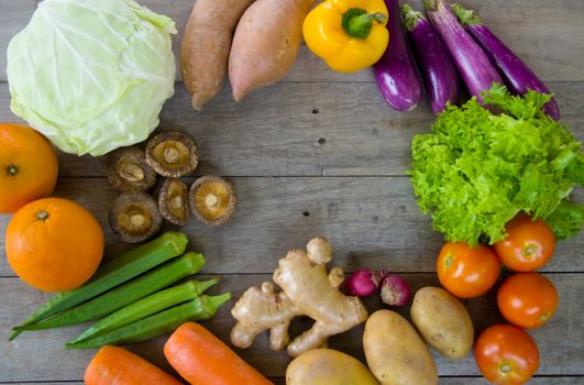 organic food on a Wooden background 
