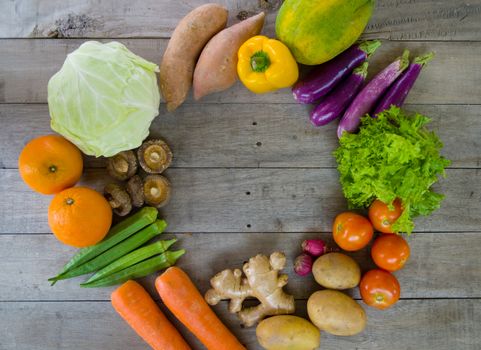 organic food on a Wooden background 