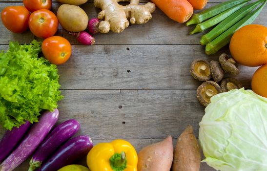 organic food on a Wooden background 