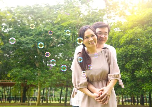 romance couple in love at outdoor park.