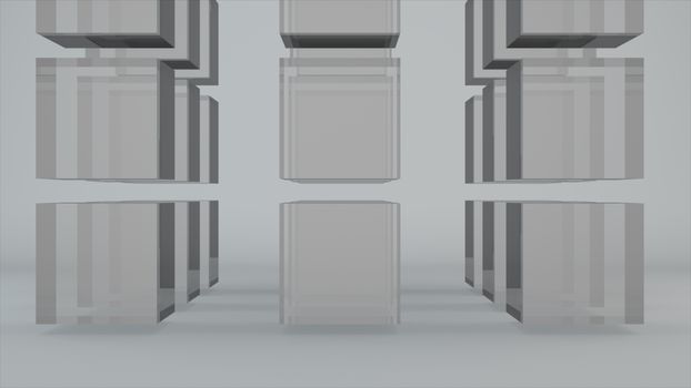 Abstract background with grid glass cubes. 3d rendering