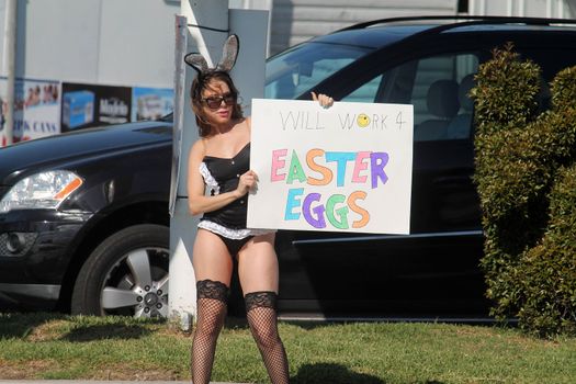 Erika Jordan the "Playboy TV Host" is spotted shooting a Sexy Easter Bunny skit in Los Angeles, CA 04-11-17