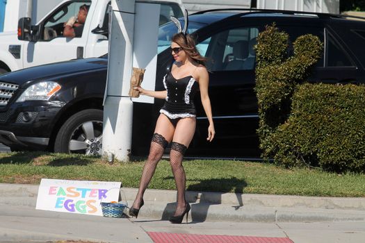 Erika Jordan the "Playboy TV Host" is spotted shooting a Sexy Easter Bunny skit in Los Angeles, CA 04-11-17