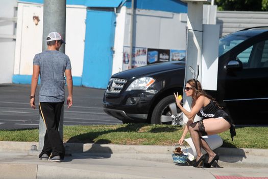 Erika Jordan the "Playboy TV Host" is spotted shooting a Sexy Easter Bunny skit in Los Angeles, CA 04-11-17