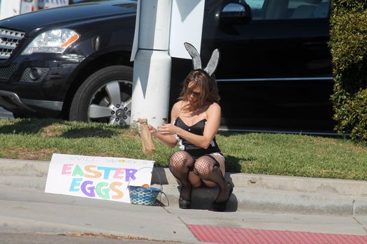 Erika Jordan the "Playboy TV Host" is spotted shooting a Sexy Easter Bunny skit in Los Angeles, CA 04-11-17