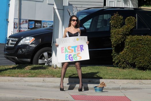 Erika Jordan the "Playboy TV Host" is spotted shooting a Sexy Easter Bunny skit in Los Angeles, CA 04-11-17