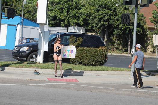 Erika Jordan the "Playboy TV Host" is spotted shooting a Sexy Easter Bunny skit in Los Angeles, CA 04-11-17