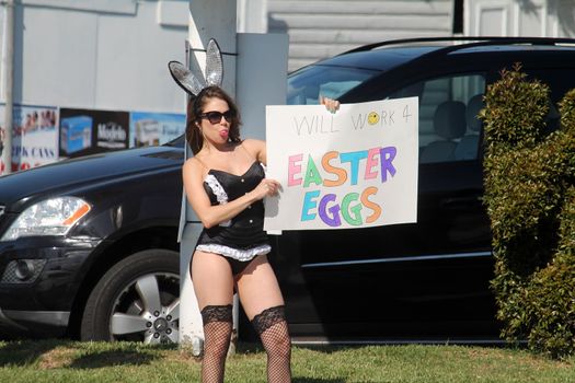 Erika Jordan the "Playboy TV Host" is spotted shooting a Sexy Easter Bunny skit in Los Angeles, CA 04-11-17