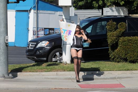 Erika Jordan the "Playboy TV Host" is spotted shooting a Sexy Easter Bunny skit in Los Angeles, CA 04-11-17