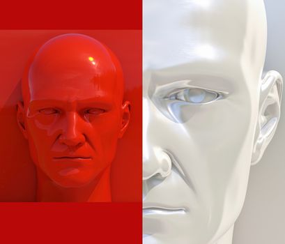 Realistic 3d Human Heads on Different Brightly Colored Backgrounds, Mannequin Dummy Head, Pop Art Heads, Pop Art Poster