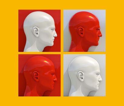 Realistic 3d Human Heads on Different Brightly Colored Backgrounds, Mannequin Dummy Head, Pop Art Heads, Pop Art Poster