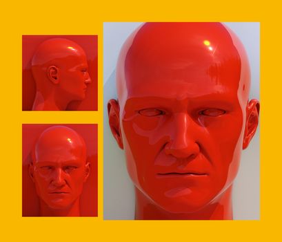 Realistic 3d Human Heads on Different Brightly Colored Backgrounds, Mannequin Dummy Head, Pop Art Heads, Pop Art Poster