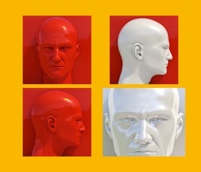 Realistic 3d Human Heads on Different Brightly Colored Backgrounds, Mannequin Dummy Head, Pop Art Heads, Pop Art Poster