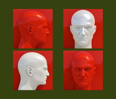 Realistic 3d Human Heads on Different Brightly Colored Backgrounds, Mannequin Dummy Head, Pop Art Heads, Pop Art Poster