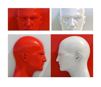 Realistic 3d Human Heads on Different Brightly Colored Backgrounds, Mannequin Dummy Head, Pop Art Heads, Pop Art Poster