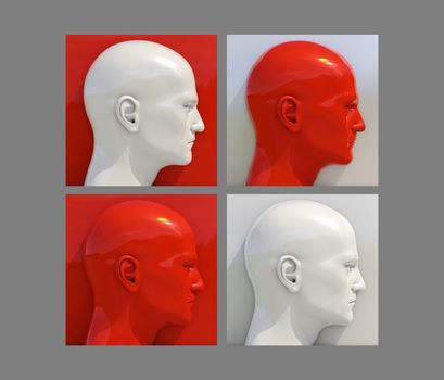 Realistic 3d Human Heads on Different Brightly Colored Backgrounds, Mannequin Dummy Head, Pop Art Heads, Pop Art Poster