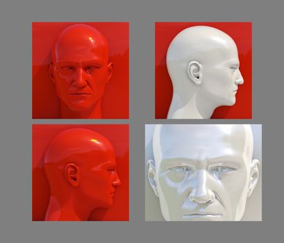 Realistic 3d Human Heads on Different Brightly Colored Backgrounds, Mannequin Dummy Head, Pop Art Heads, Pop Art Poster