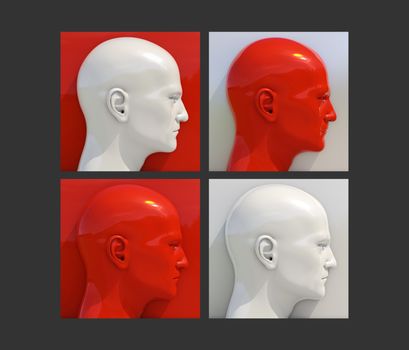 Realistic 3d Human Heads on Different Brightly Colored Backgrounds, Mannequin Dummy Head, Pop Art Heads, Pop Art Poster